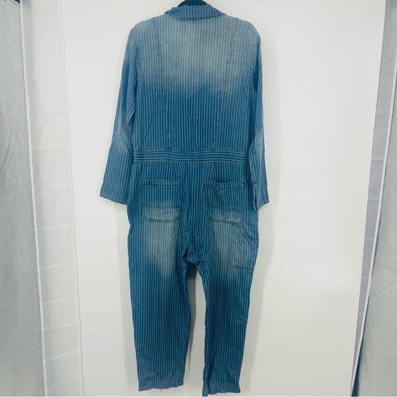FREE PEOPLE × Sandrine Rose Striped Denim Zip Jumpsuit Slouchy Utility - Picture 5 of 6